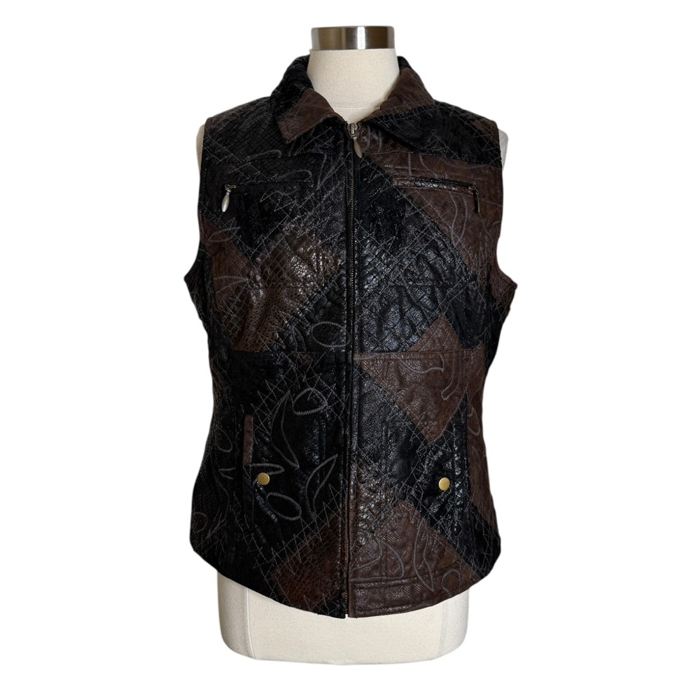 Vintage Chicos Full Zip Snakeskin Print Patchwork Textured Vest Womens 2
